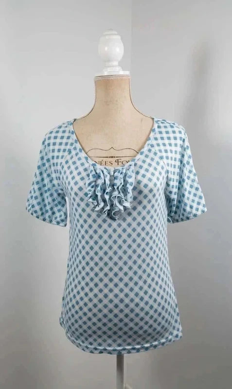 Top caroll vichy bleu et blanc à volants - taille 40 - très bon état